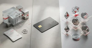 Neutralna ilustracja kart, przelewu i kryptowalut z kontekstem polskich płatności